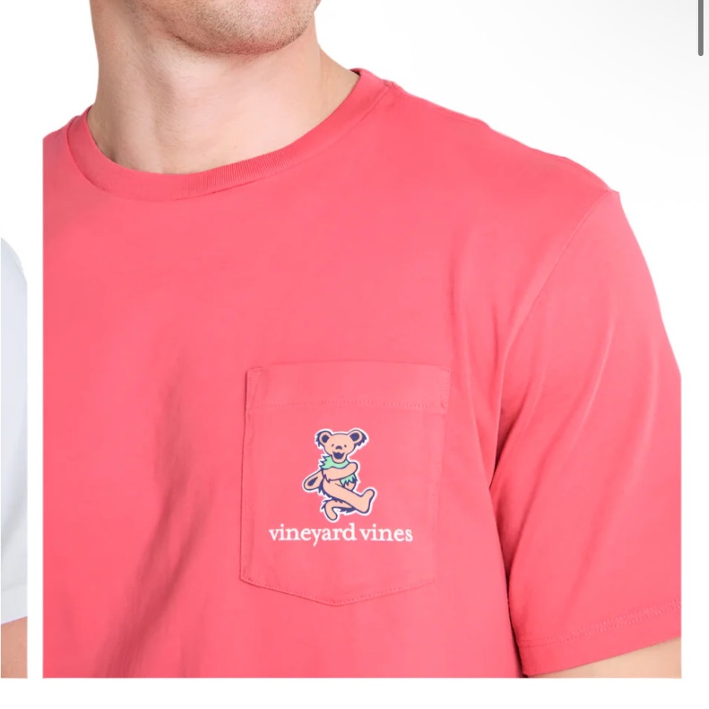 Vineyard Vines Coral Tee with Grateful Dead Bear Graphic